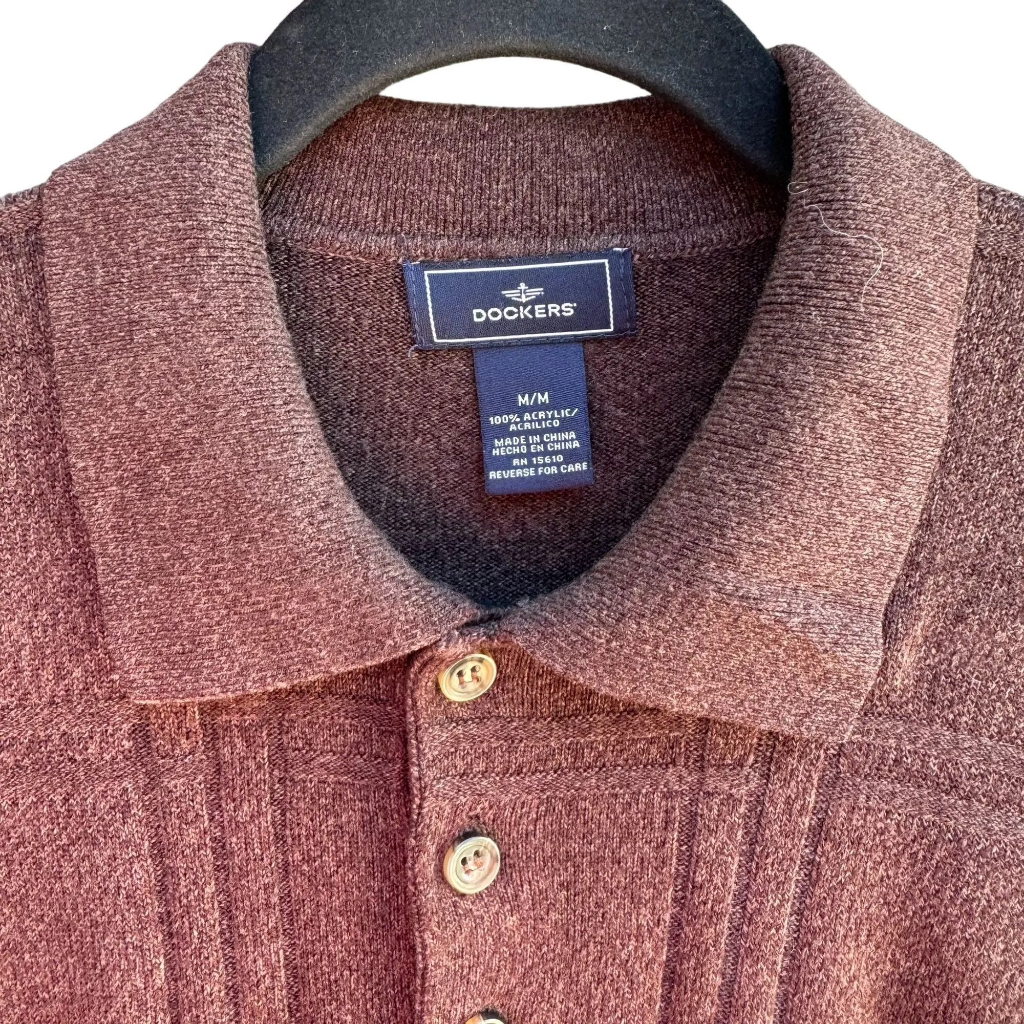 Dockers Mens Brown Long Sleeve Polo Collar Knit Retro Style Grandpa Sweater Med