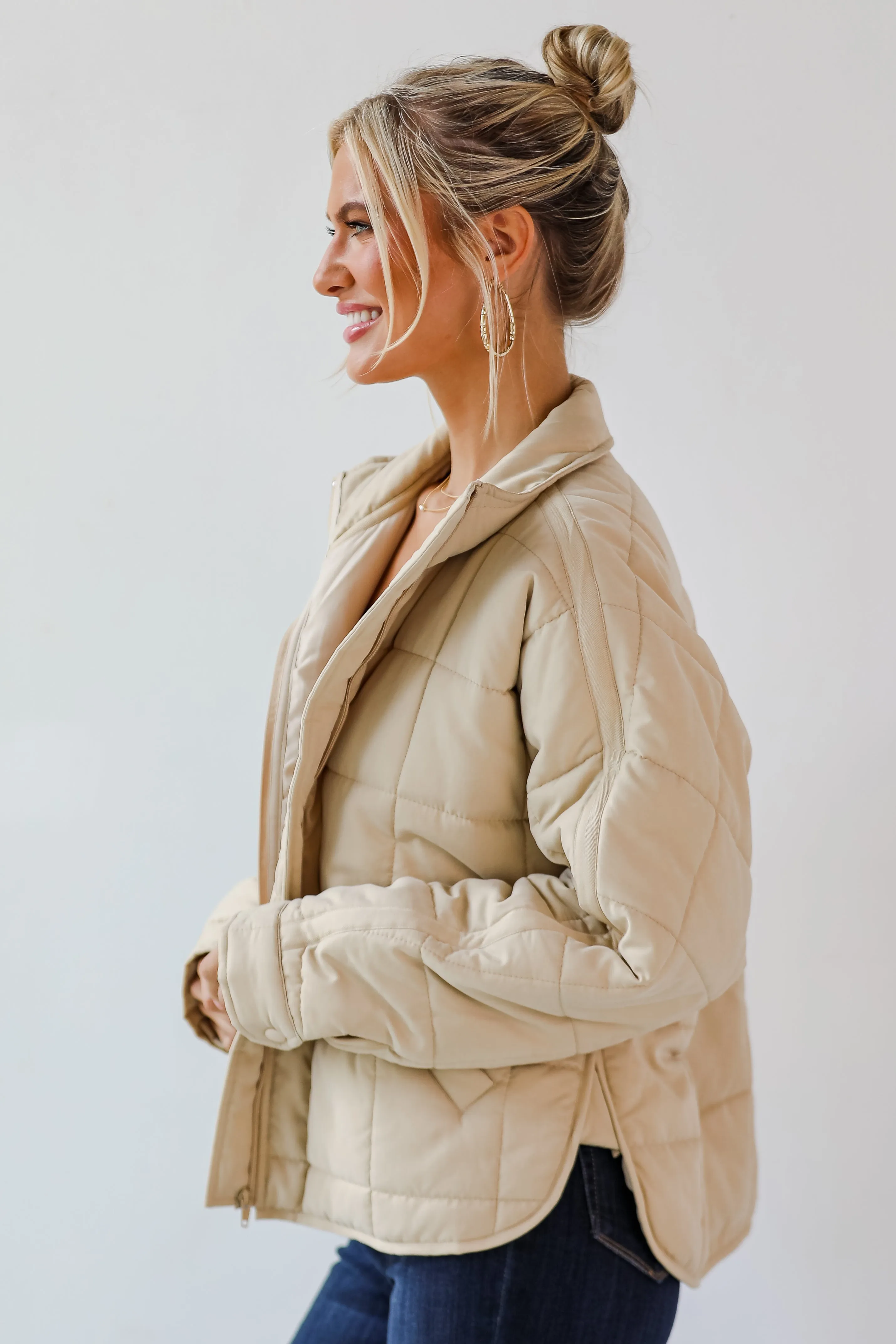 Elevated Weather Beige Quilted Jacket