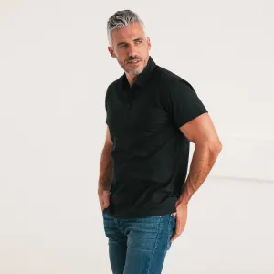 Essential Short Sleeve Polo Shirt –  Black Cotton Jersey