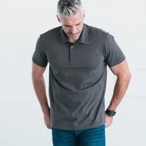 Essential Short Sleeve Polo Shirt –  Slate Gray Cotton Jersey