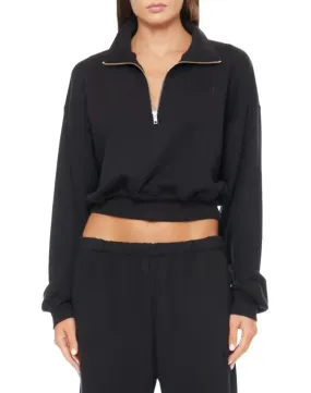 Eterne - Cropped Half Zip Sweatshirt in Black