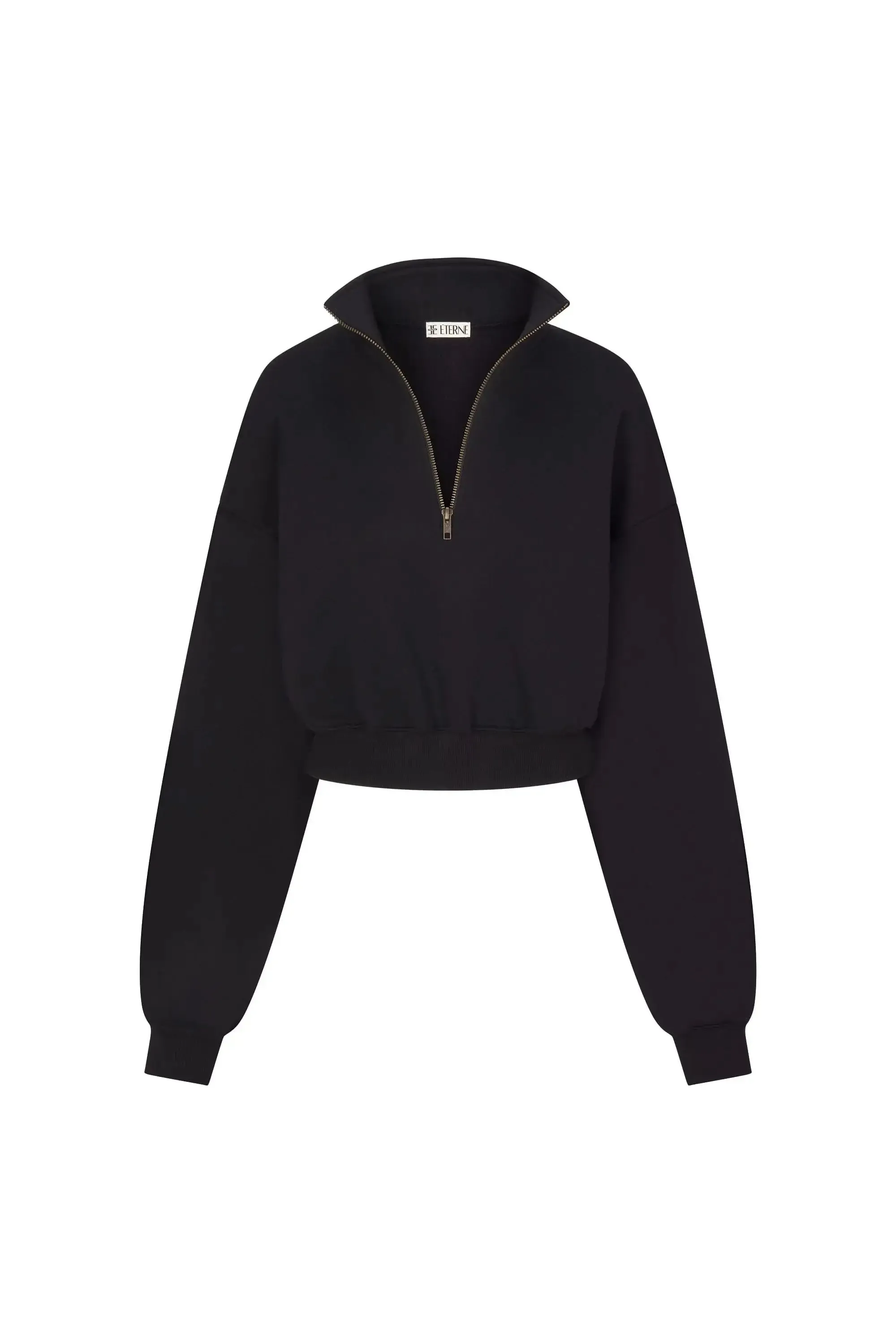 Eterne - Cropped Half Zip Sweatshirt in Black