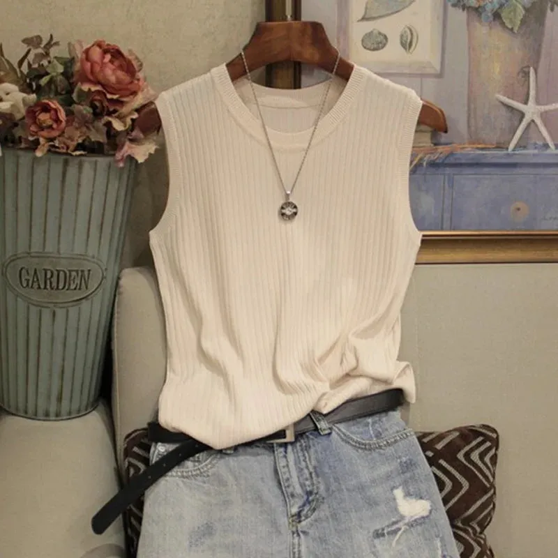 Fashion Woman Blouse 2024 Summer Sleeveless Blouse Women O-neck Knitted Blouse Shirt Women Clothes Womens Tops And Blouses