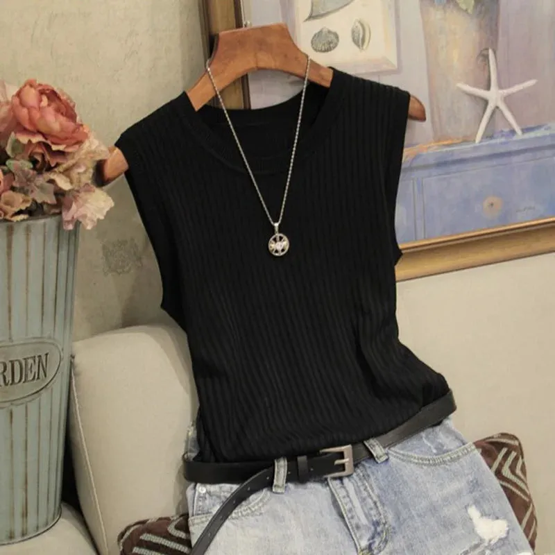 Fashion Woman Blouse 2024 Summer Sleeveless Blouse Women O-neck Knitted Blouse Shirt Women Clothes Womens Tops And Blouses