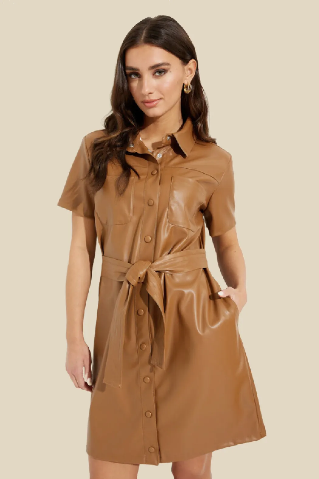 Faux Leather Shirt Dress