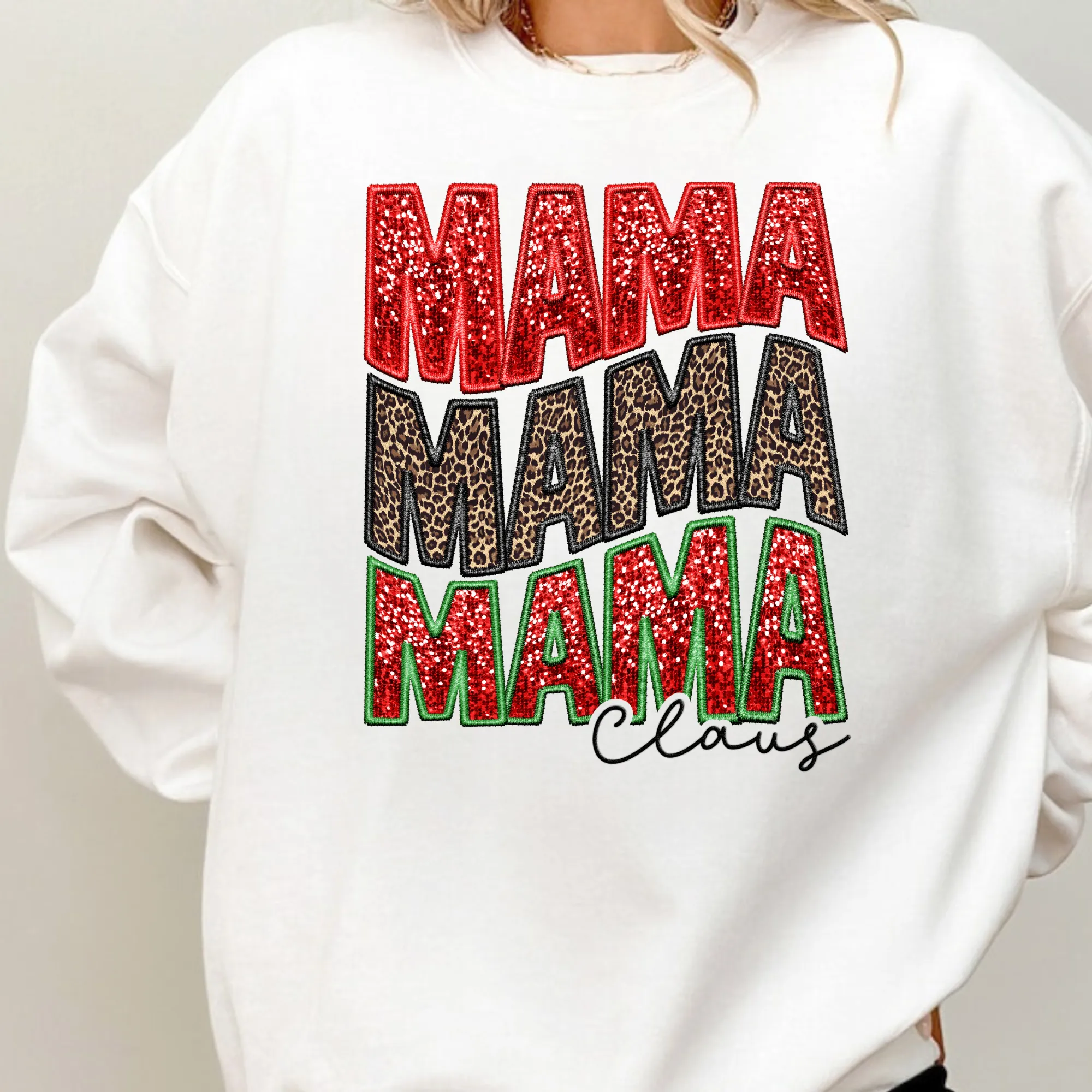 Faux Sequin Mama Claus Crewneck Sweatshirt