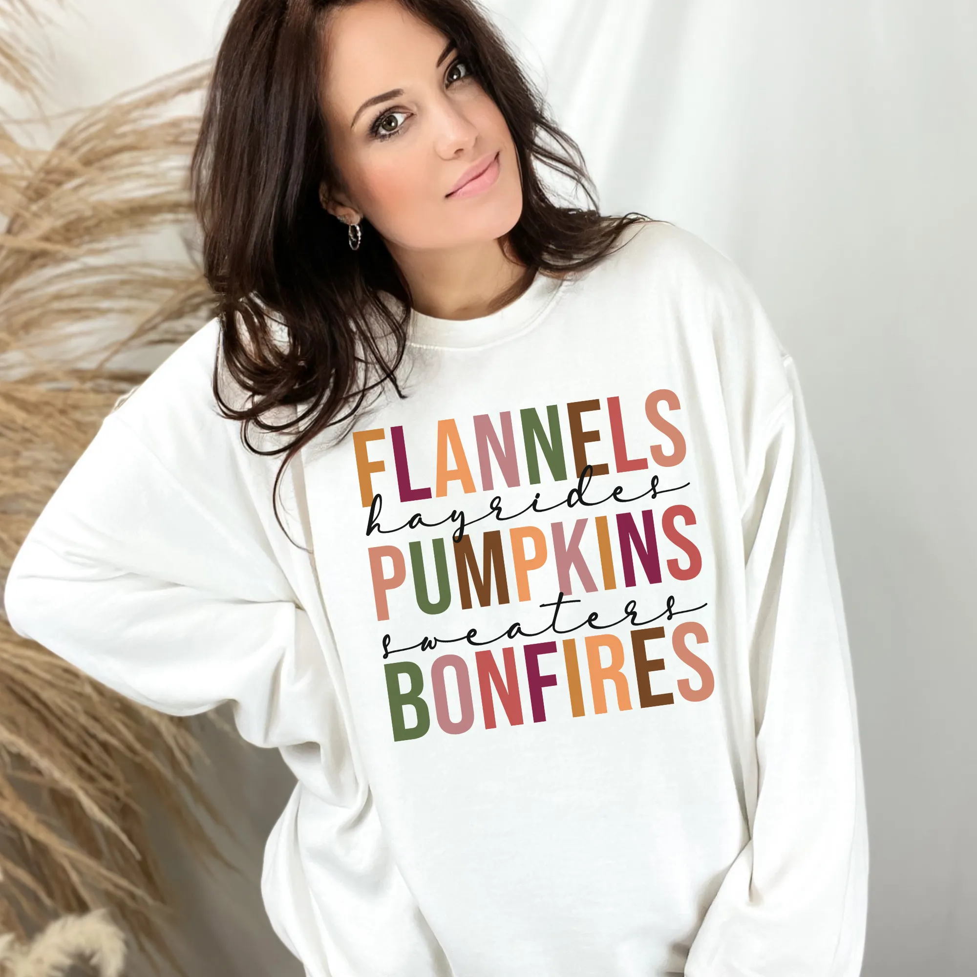 Flannels, Hayrides, Pumpkins, Sweaters Bonfires Crewneck Sweatshirt