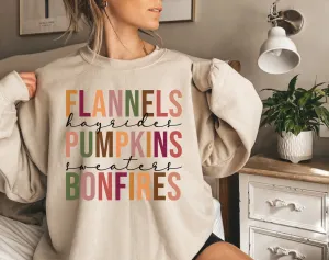 Flannels, Hayrides, Pumpkins, Sweaters Bonfires Crewneck Sweatshirt