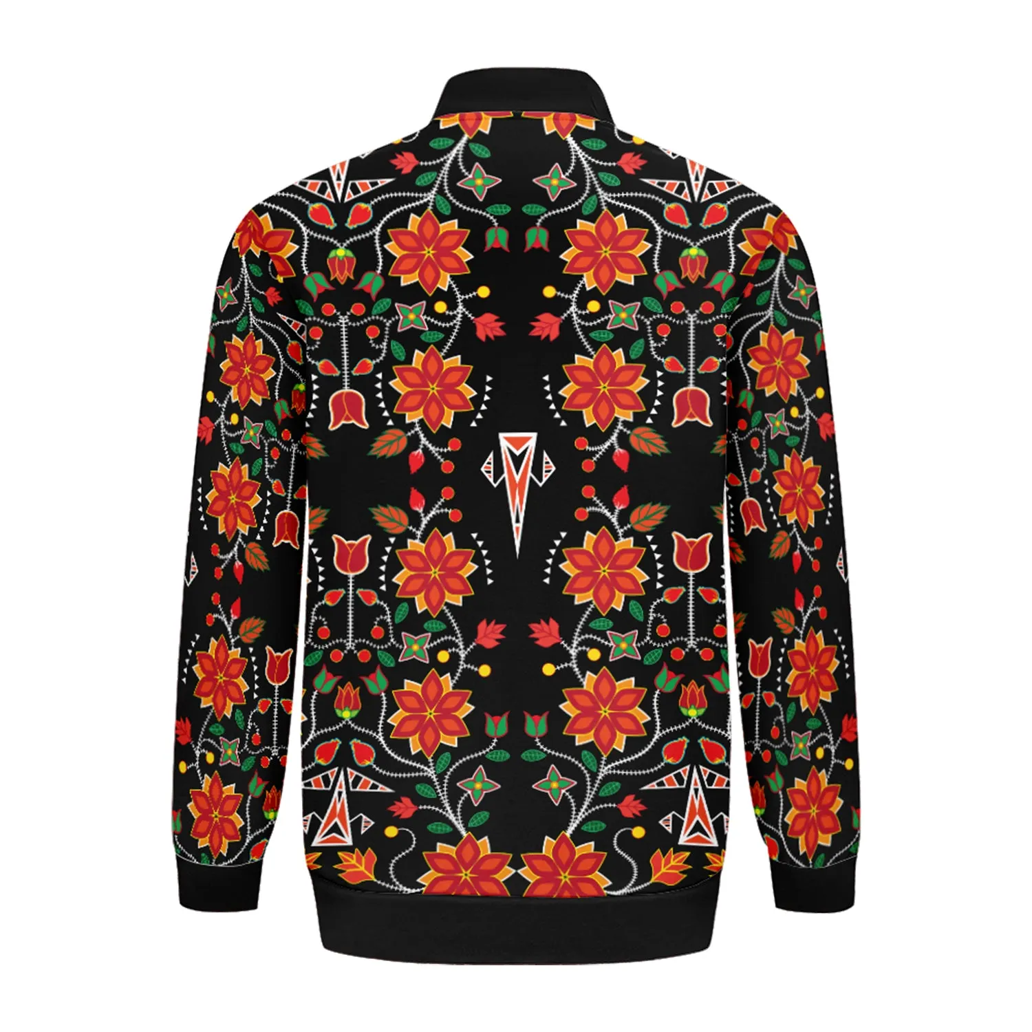 Floral Beadwork Six Bands Zippered Collared Lightweight Jacket