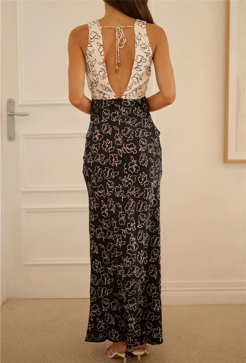 Floral Lace V Neck Strappy Bodycon Maxi Sundress