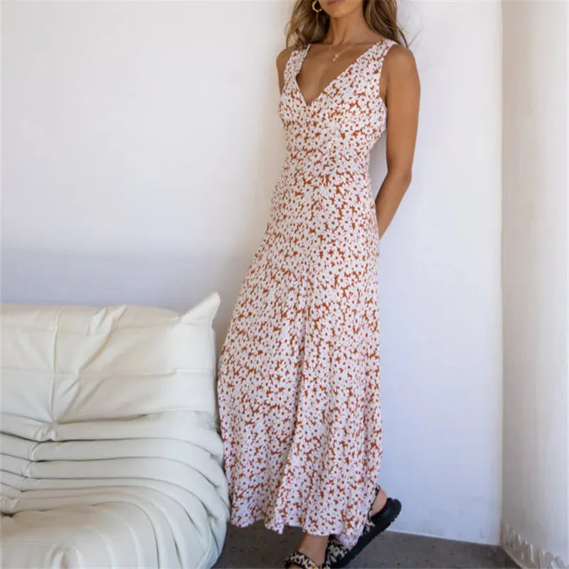 Floral Lace V Neck Strappy Bodycon Maxi Sundress