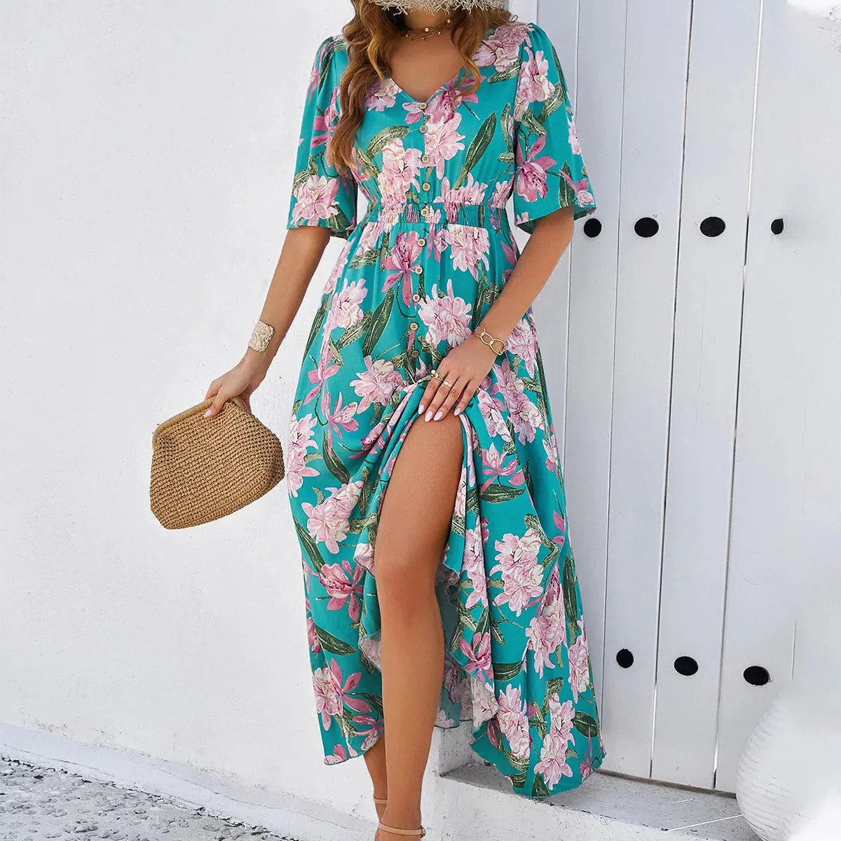 Floral Print Summer 2024 Holiday Casual Midi Dress