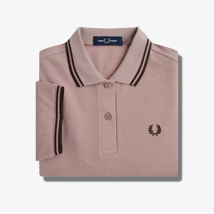 Fred Perry Ladies Dark Pink Polo with Burnt Tobacco Tipping