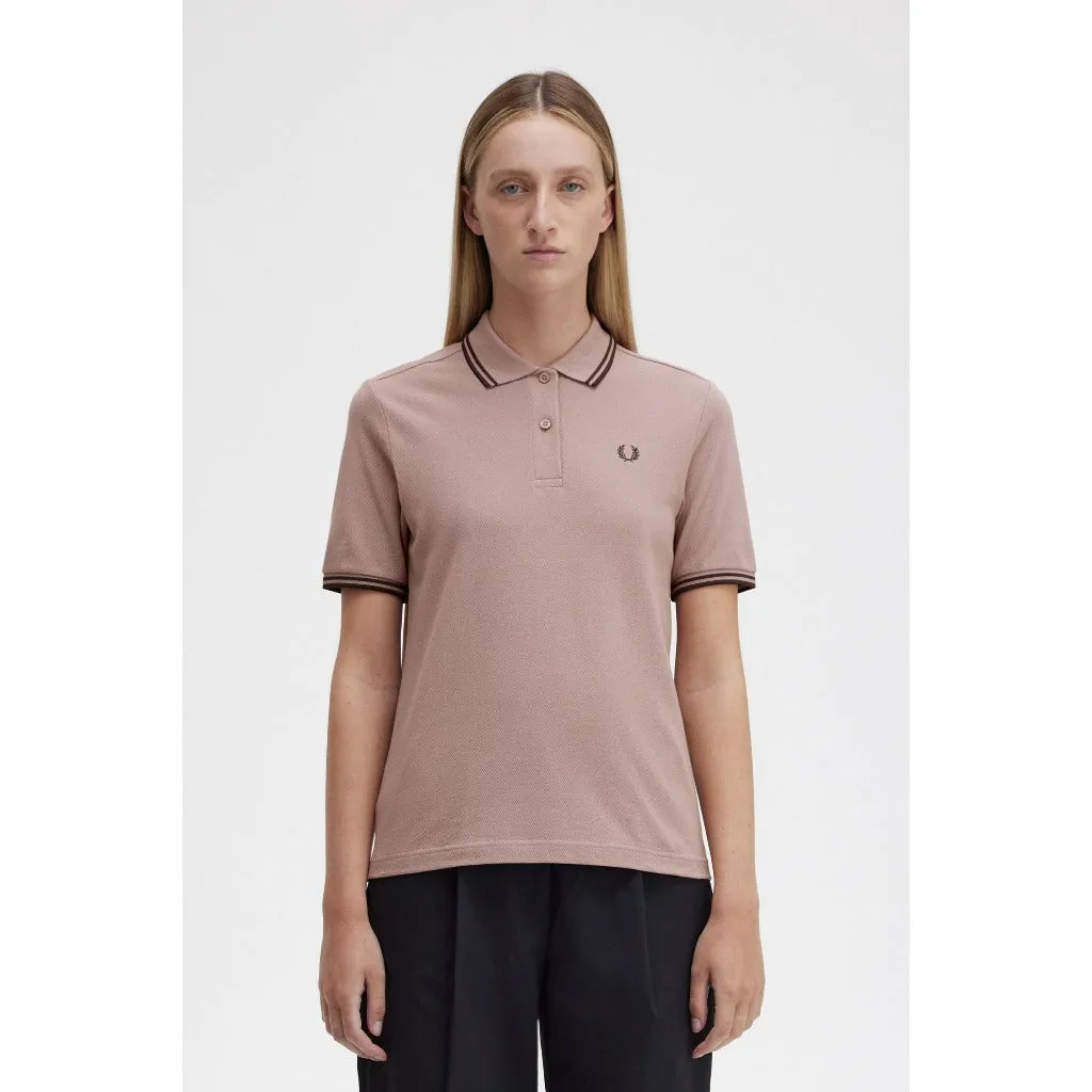 Fred Perry Ladies Dark Pink Polo with Burnt Tobacco Tipping