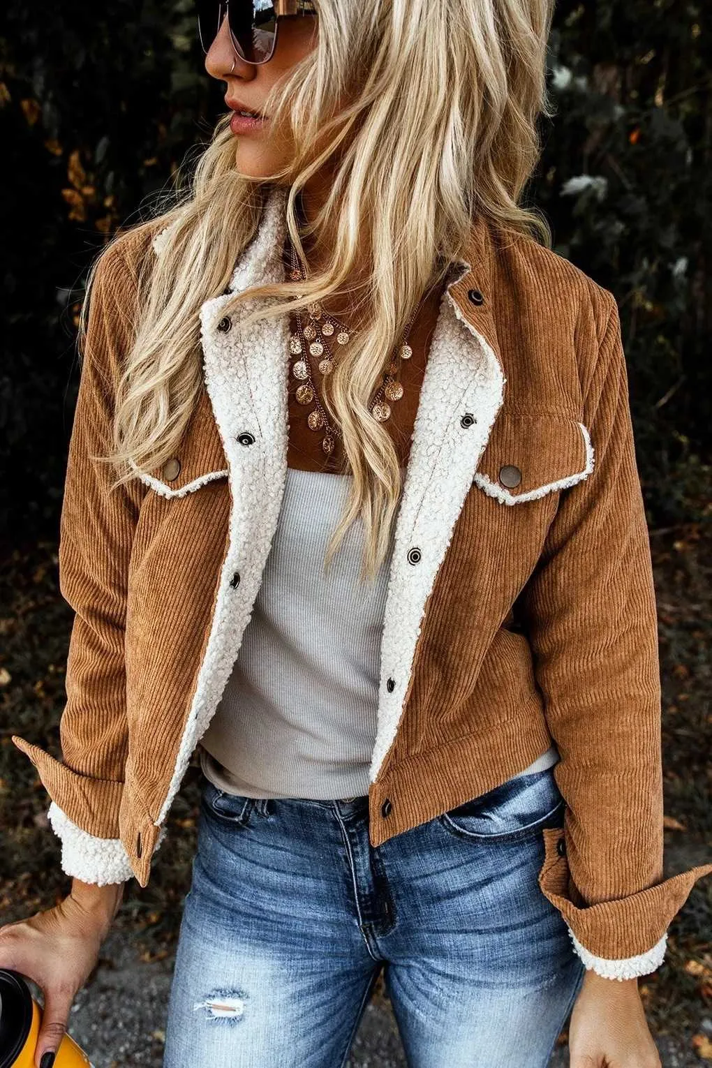 Fur Fleece Lined Shearling Corduroy Trucker Jacket