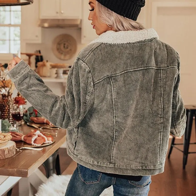 Fur Fleece Lined Shearling Corduroy Trucker Jacket