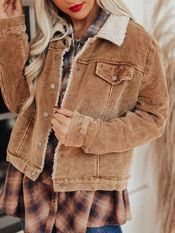 Fur Fleece Lined Shearling Corduroy Trucker Jacket