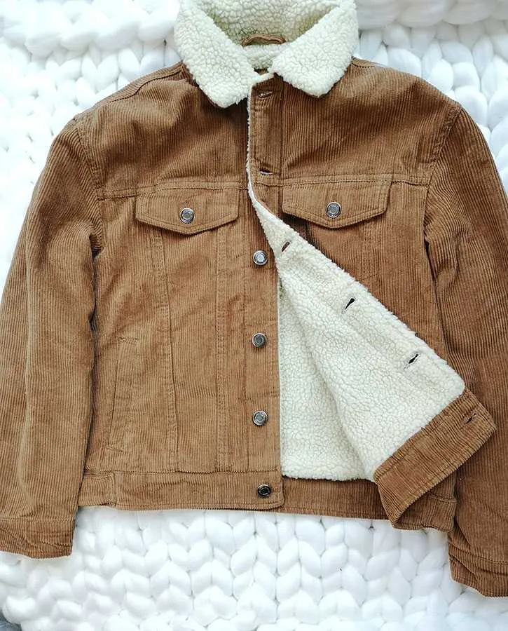 Fur Fleece Lined Shearling Corduroy Trucker Jacket