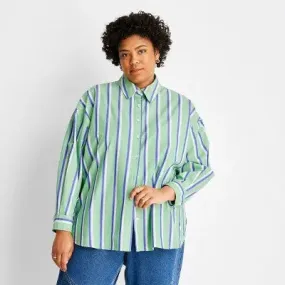 Future Collective With Reese Women's Button Down Striped Long Sleeve Basic