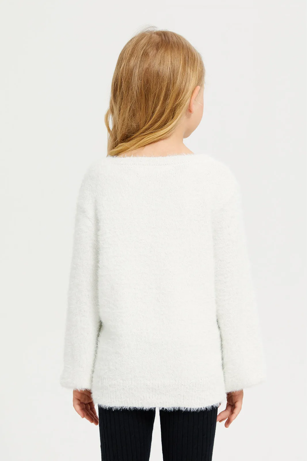 Girls White Knitted Pullover