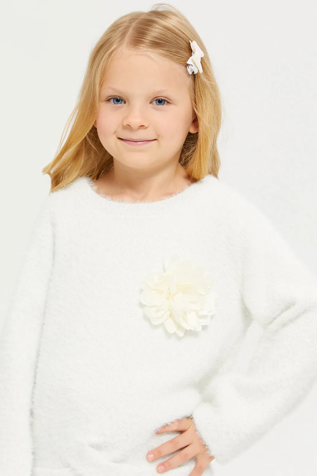 Girls White Knitted Pullover