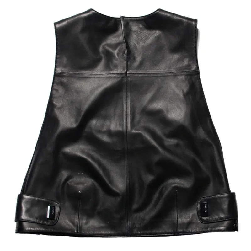 Glam Womens Genuine Leather Waistcoat Sheepskin