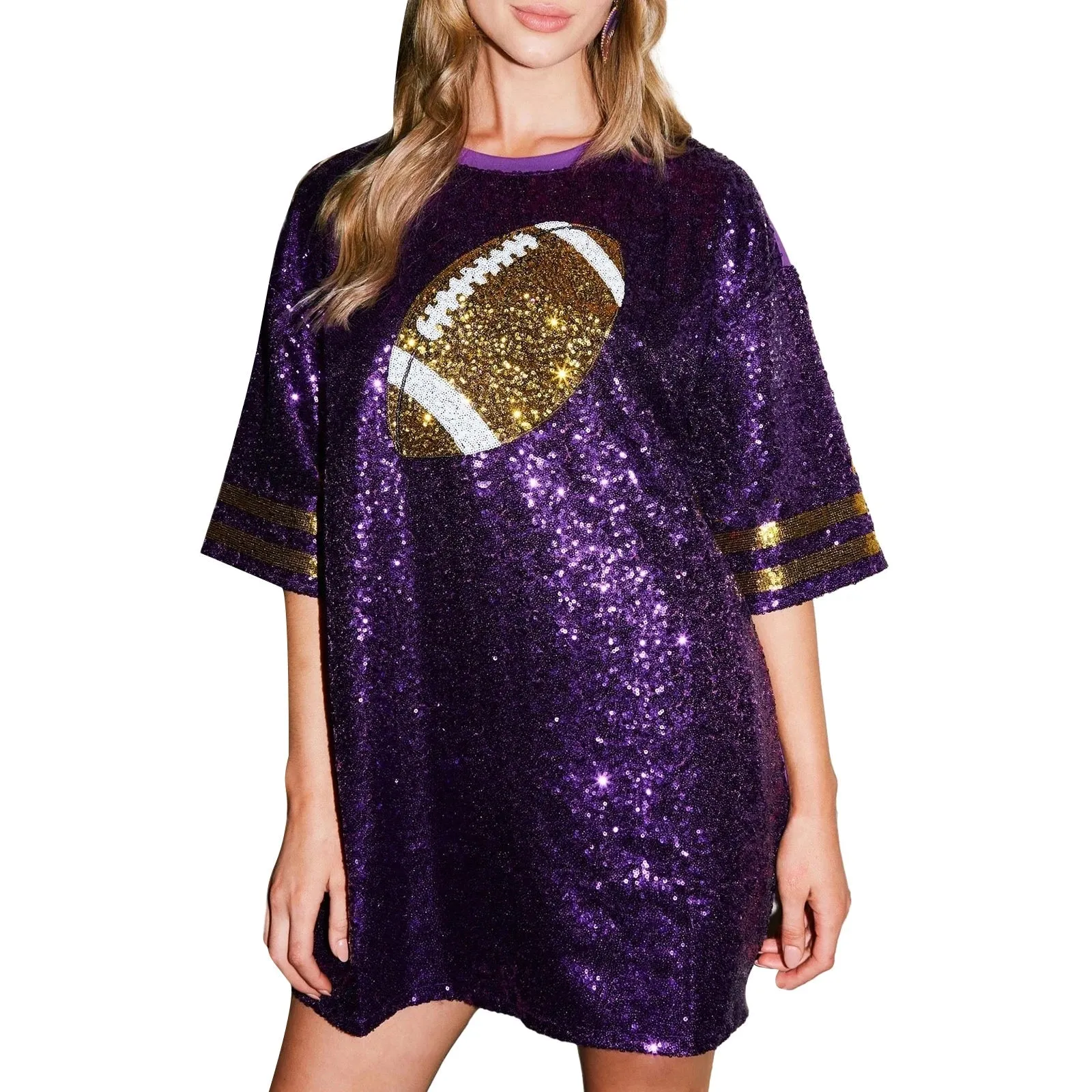 Glitter Shirt Sparkly Crewneck Bling Graphic Print Half Sleeve Loose Funny Party Club Casual Sequin Dress