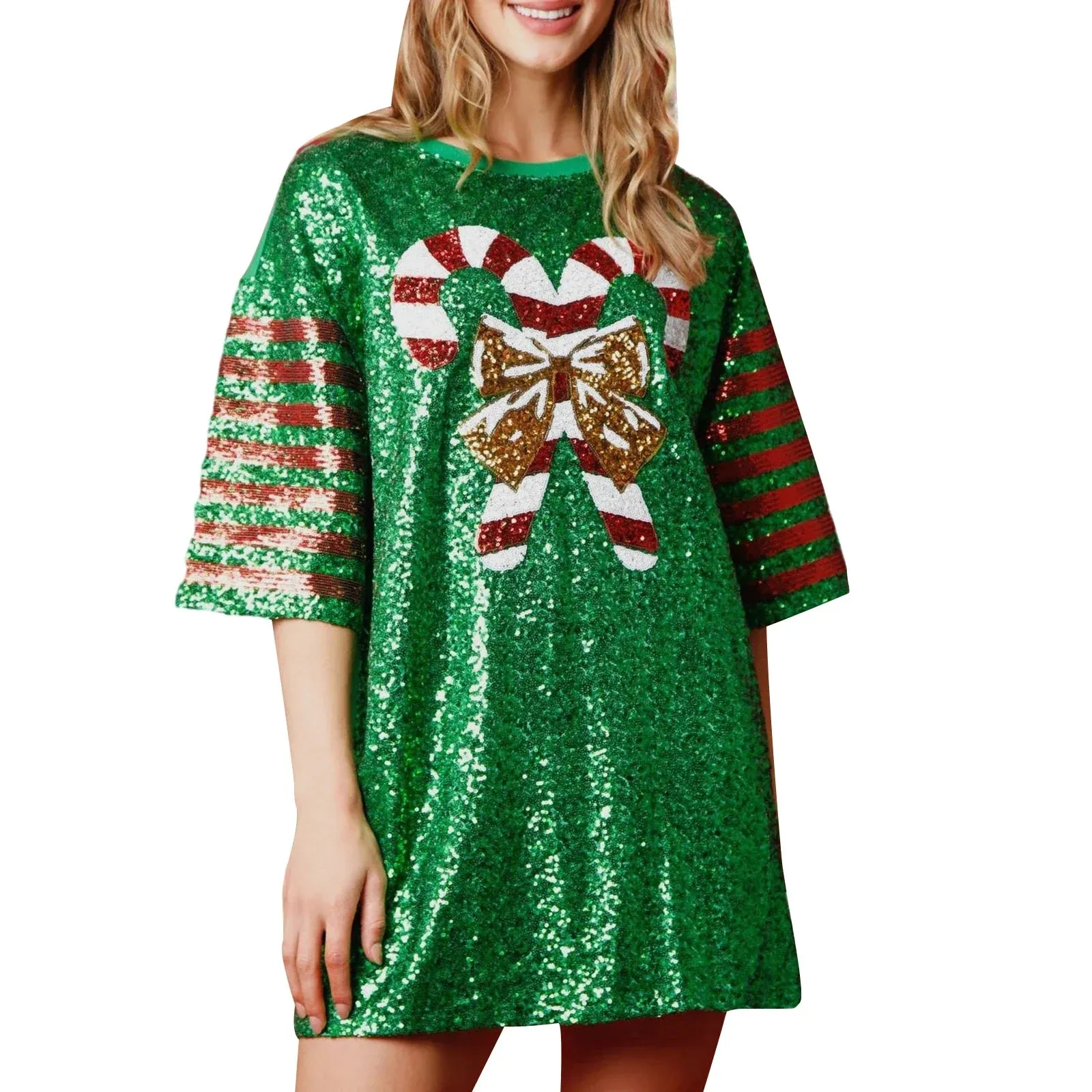 Glitter Shirt Sparkly Crewneck Bling Graphic Print Half Sleeve Loose Funny Party Club Casual Sequin Dress