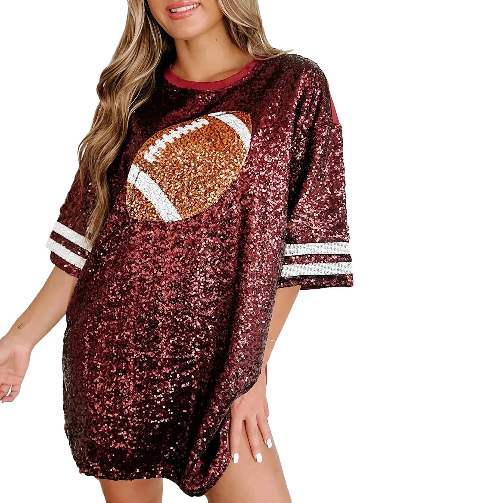 Glitter Shirt Sparkly Crewneck Bling Graphic Print Half Sleeve Loose Funny Party Club Casual Sequin Dress