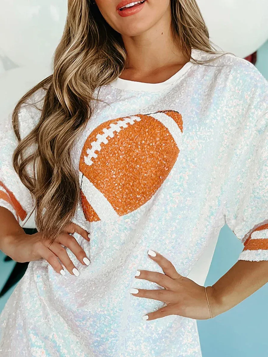 Glitter Shirt Sparkly Crewneck Bling Graphic Print Half Sleeve Loose Funny Party Club Casual Sequin Dress