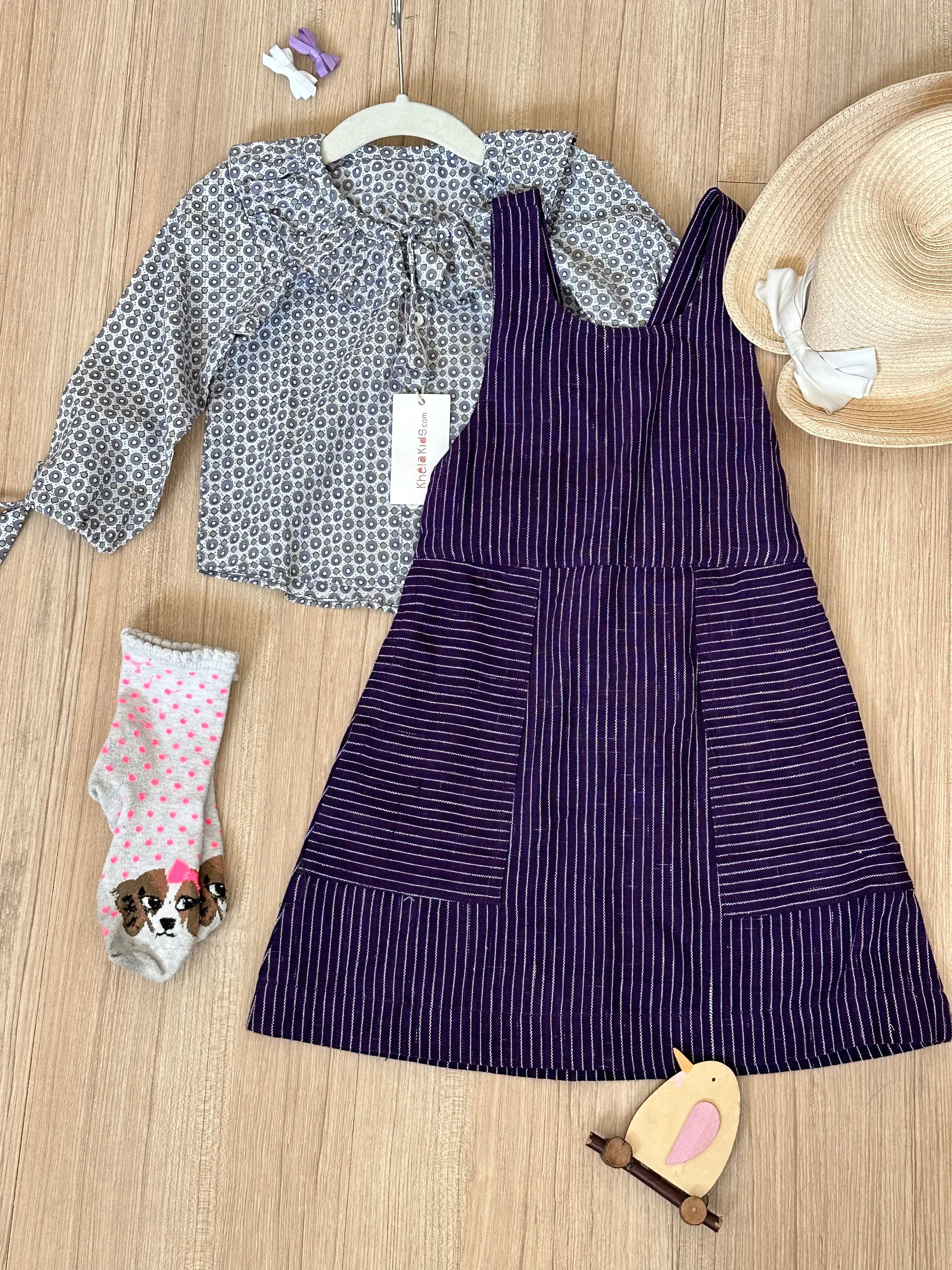 Grey Frill Shirt & Purple Dress (Set of 2)