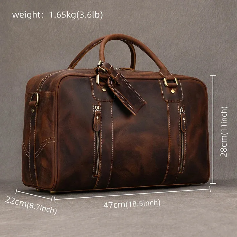 Handcrafted Crazy Horse Leather Travel Duffle