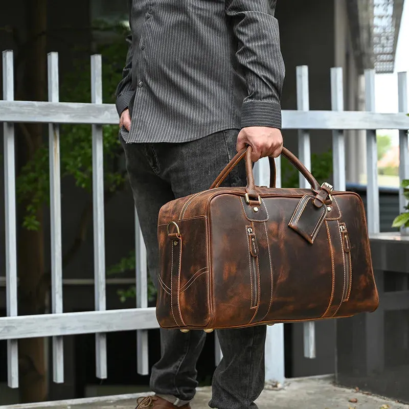 Handcrafted Crazy Horse Leather Travel Duffle