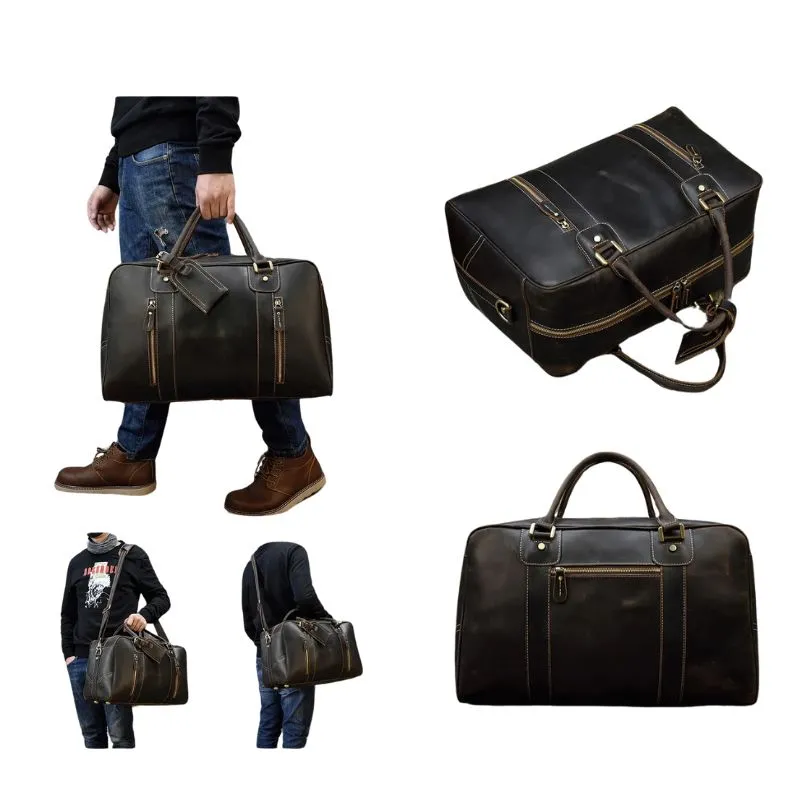 Handcrafted Crazy Horse Leather Travel Duffle