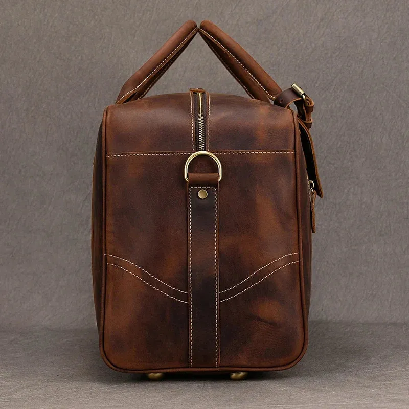 Handcrafted Crazy Horse Leather Travel Duffle