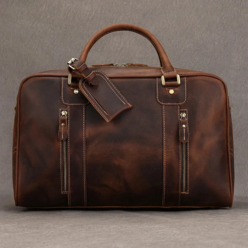 Handcrafted Crazy Horse Leather Travel Duffle