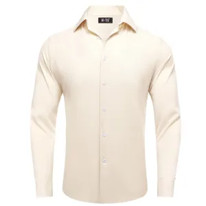 Hi-Tie Light Apricot Beige Business Casual Men Long Sleeve Dress Shirt