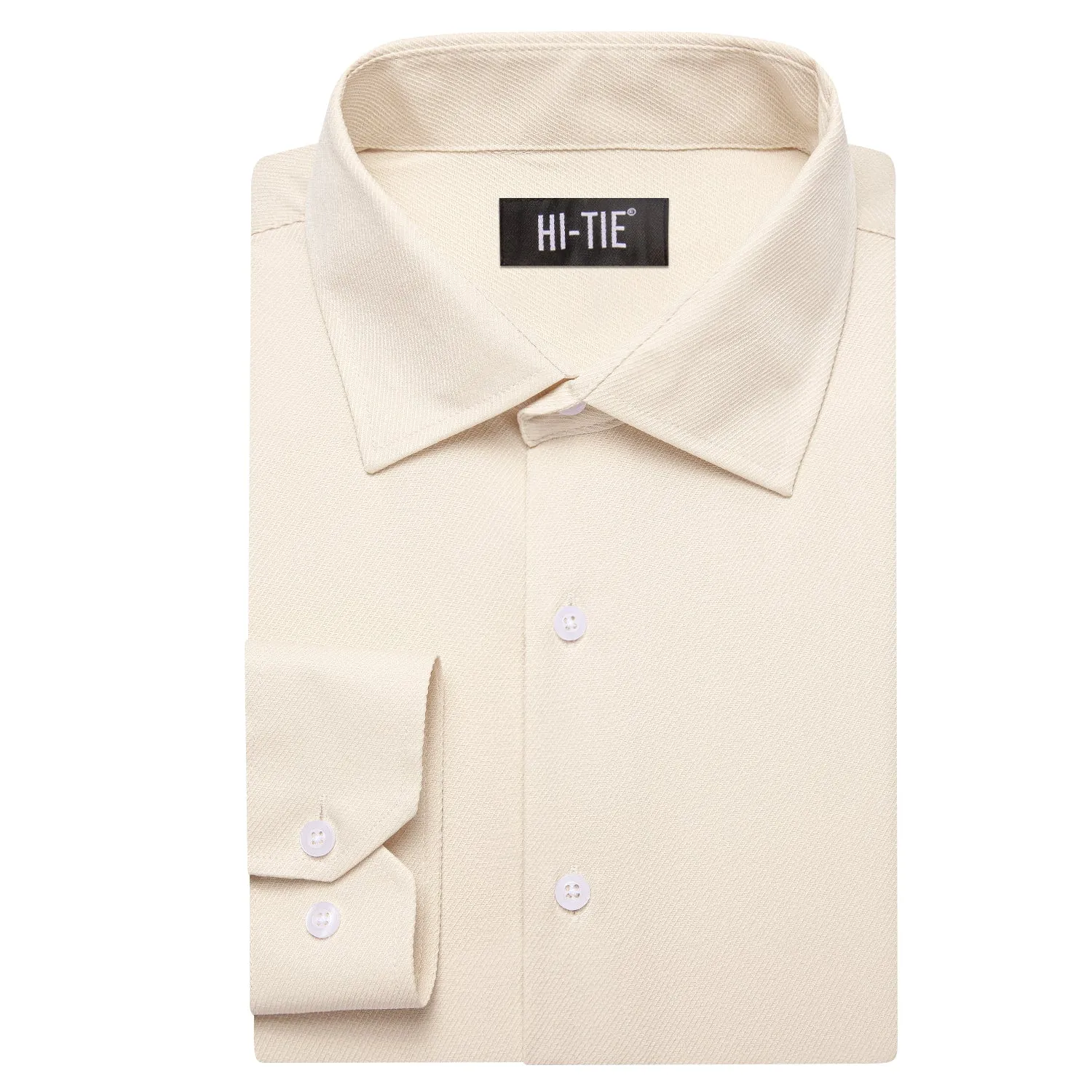 Hi-Tie Light Apricot Beige Business Casual Men Long Sleeve Dress Shirt