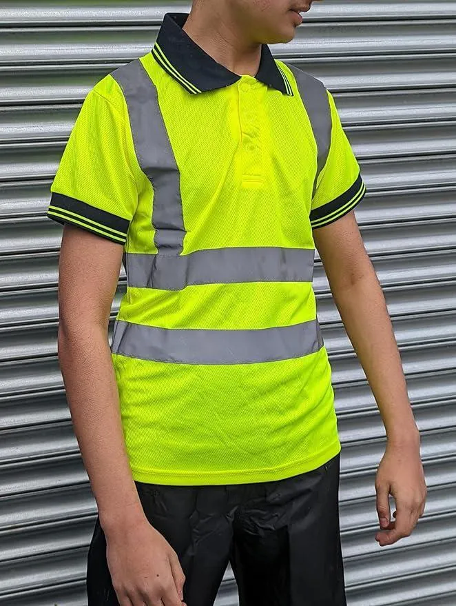 Hi Vis Visibility Polo T-Shirt Safety Reflective Tape PPE