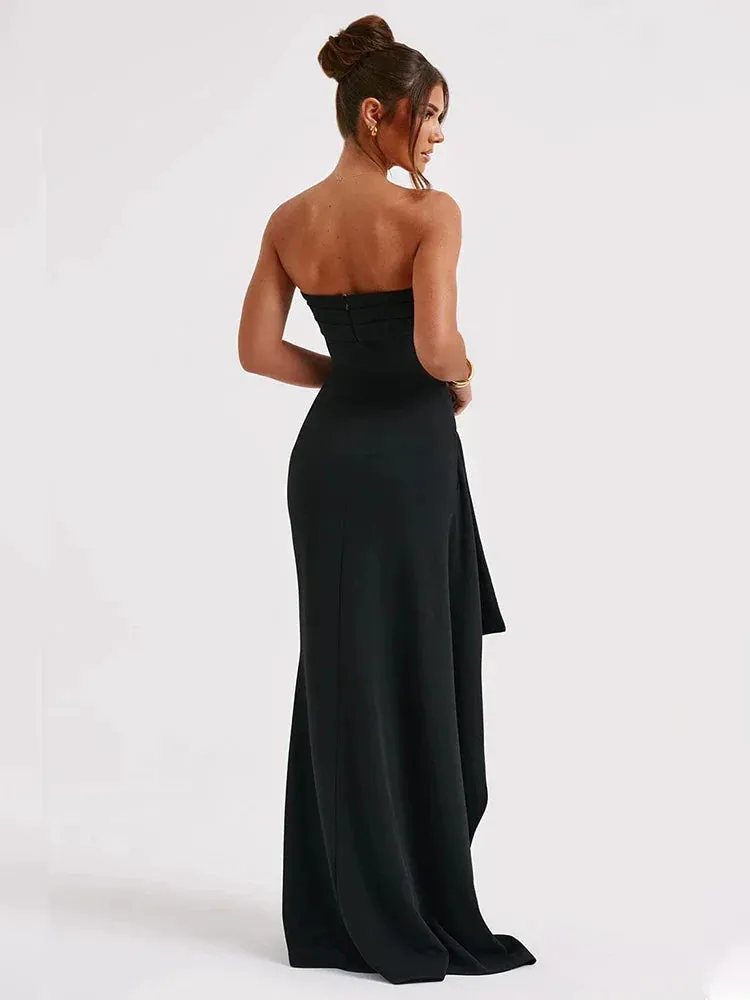 High Split Sexy Party Long 2024 Summer Backless Nightclub Slim Bodycon Pleated Maxi Dress