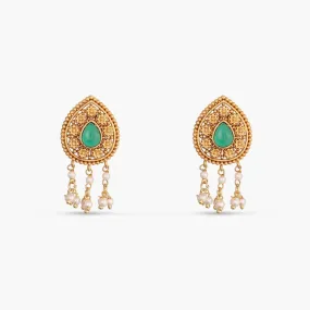 Irisa Antique Green Kempu Stud Earrings