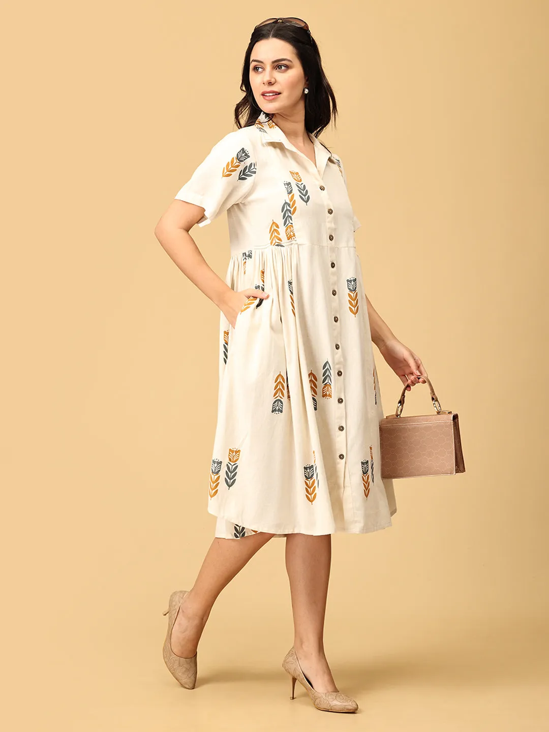 Ivory Éclat Khadi Women's Dress