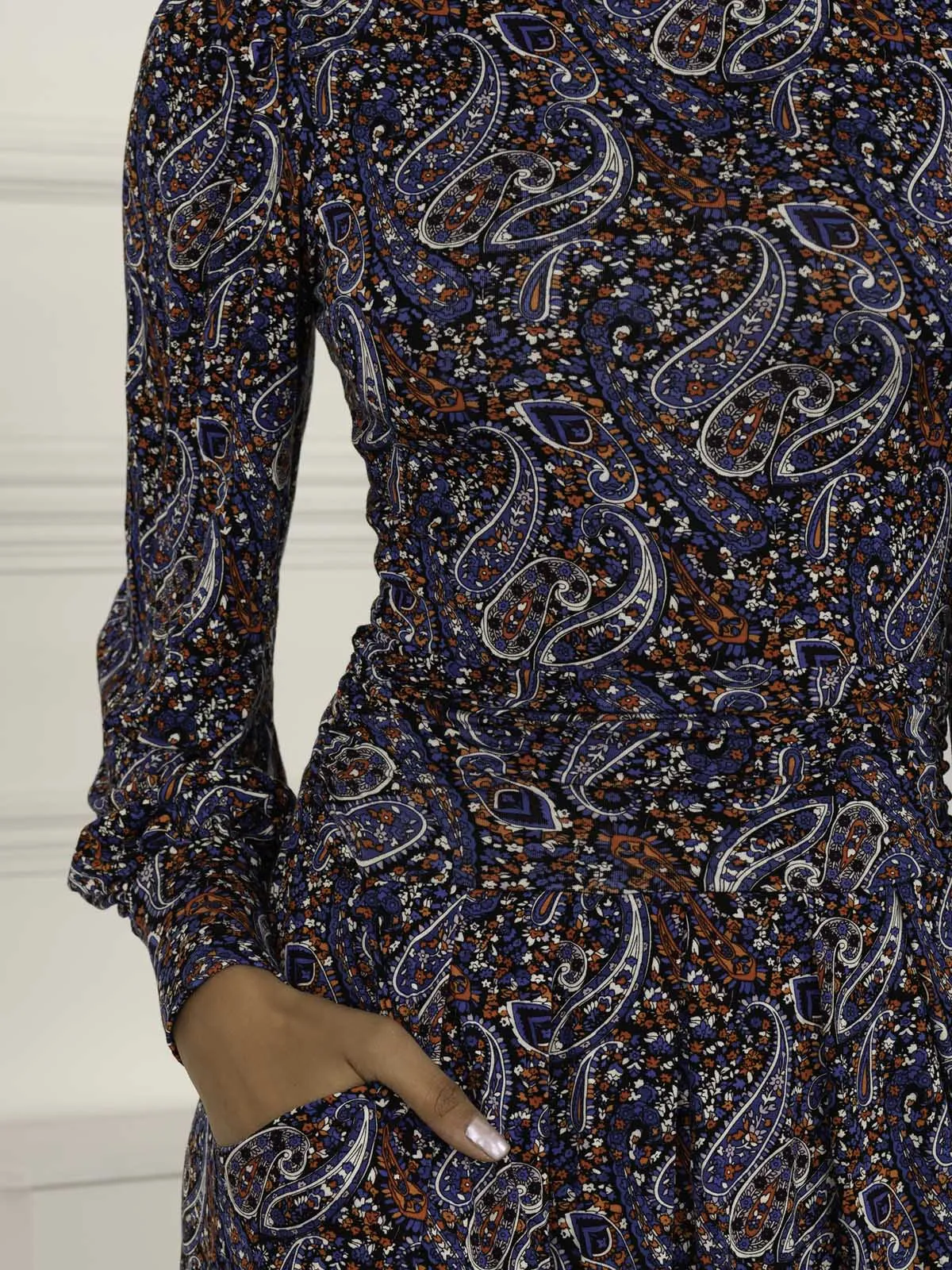 Judith Polo Neck Midi Dress, Blue Multi