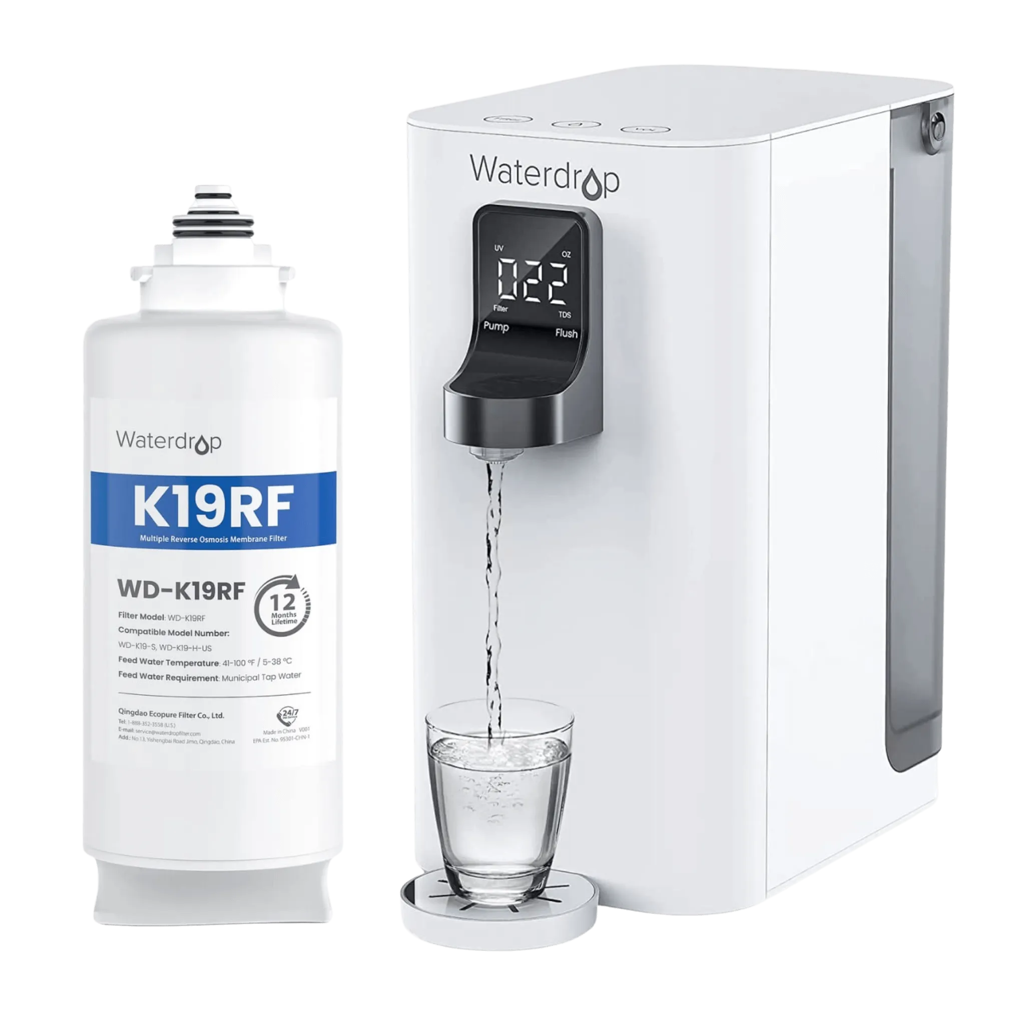 K19 Countertop RO Water Filter with Extra Plus a K19RF Filter - Waterdrop K19