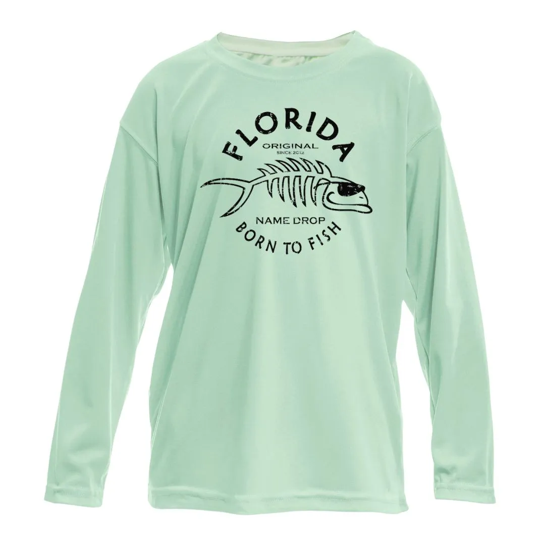 Kids Born to Fish Sun Shirt UPF50 - Florida or Custom Location