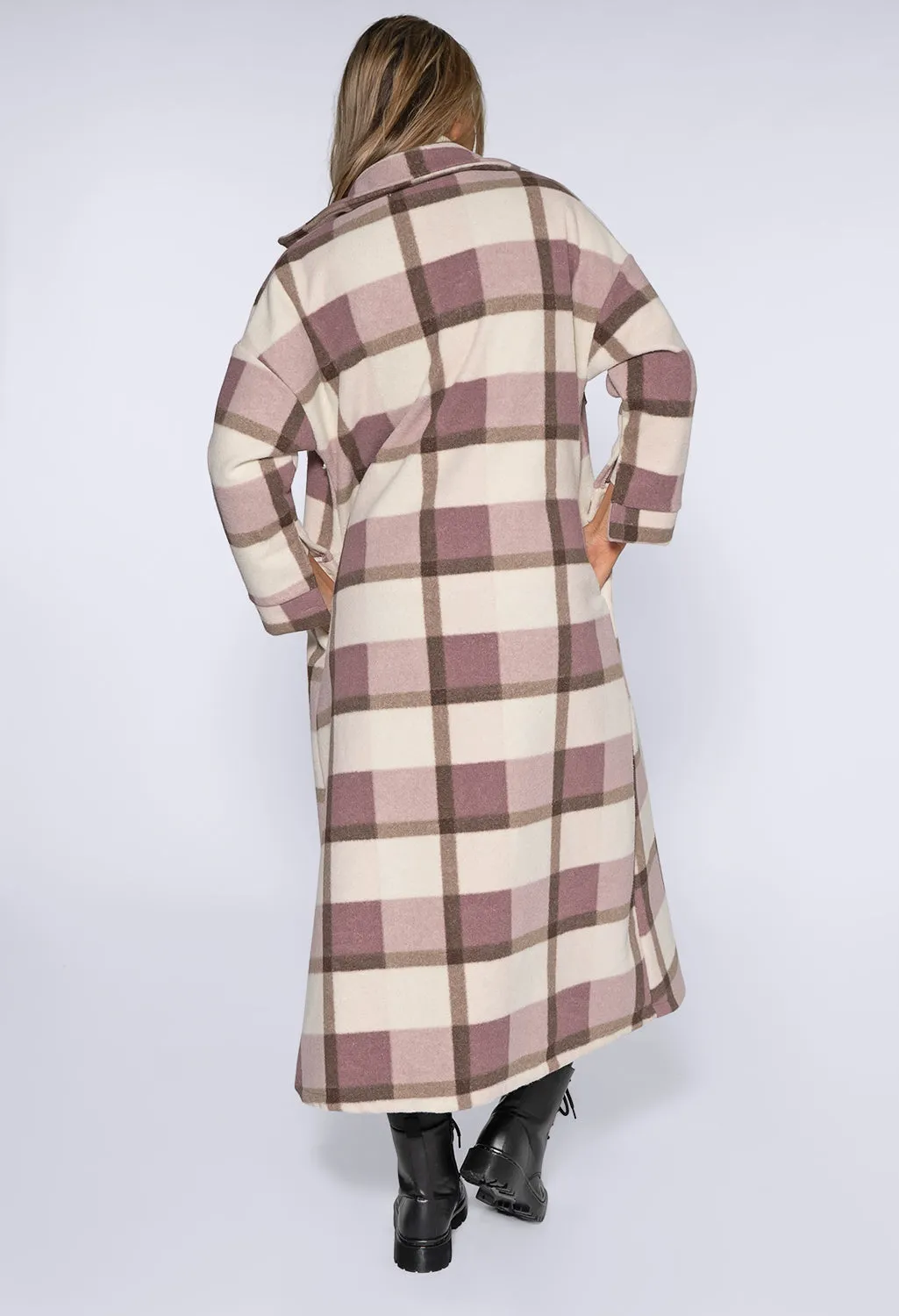 Lilac and Antique Pink Checked Long Coat