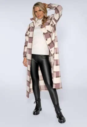 Lilac and Antique Pink Checked Long Coat