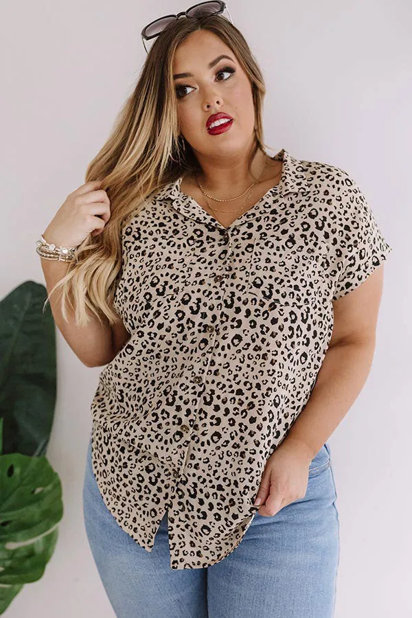 London And Lattes Leopard Button Up Top In Iced Latte Curves