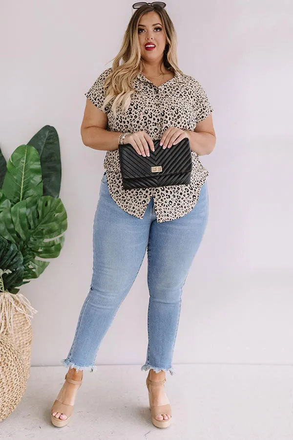 London And Lattes Leopard Button Up Top In Iced Latte Curves