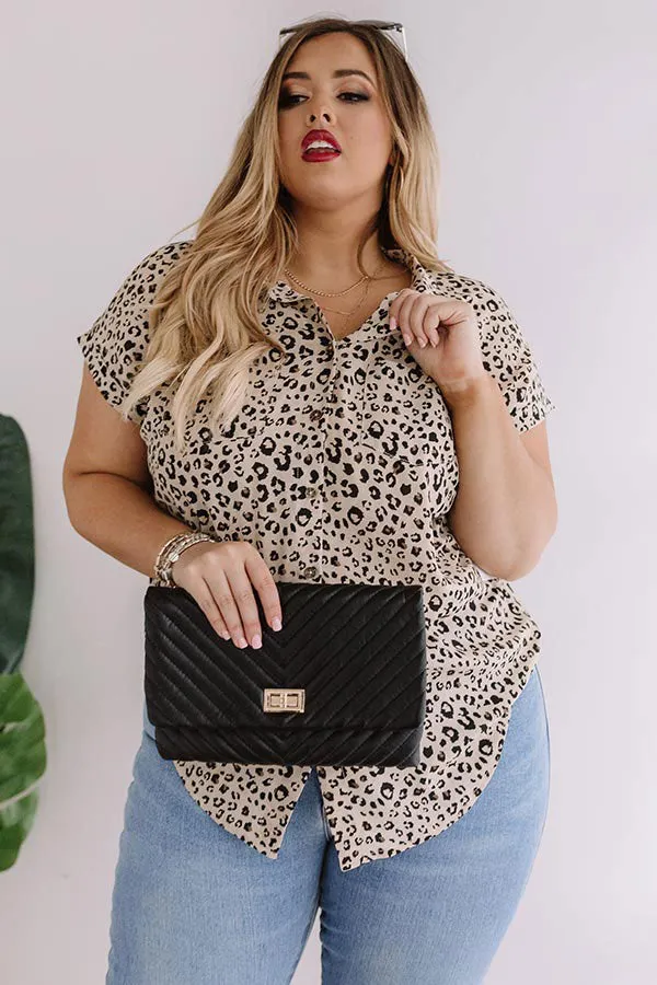 London And Lattes Leopard Button Up Top In Iced Latte Curves